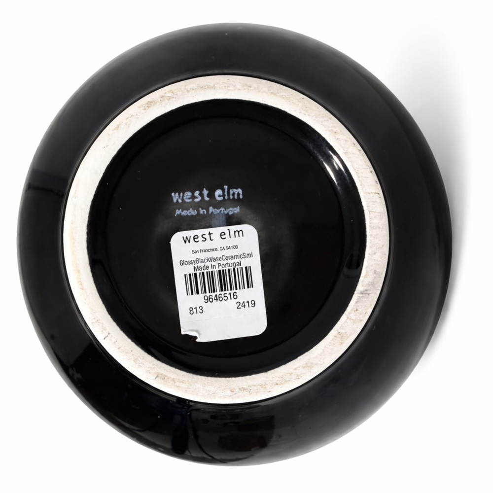 West Elm Black Ceramic Vase Glossy Modern Minimalist Round Decorative Vase - Picture 3 of 3